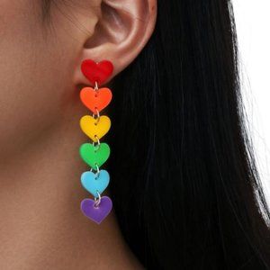 Rainbow Heart Dangle Earrings